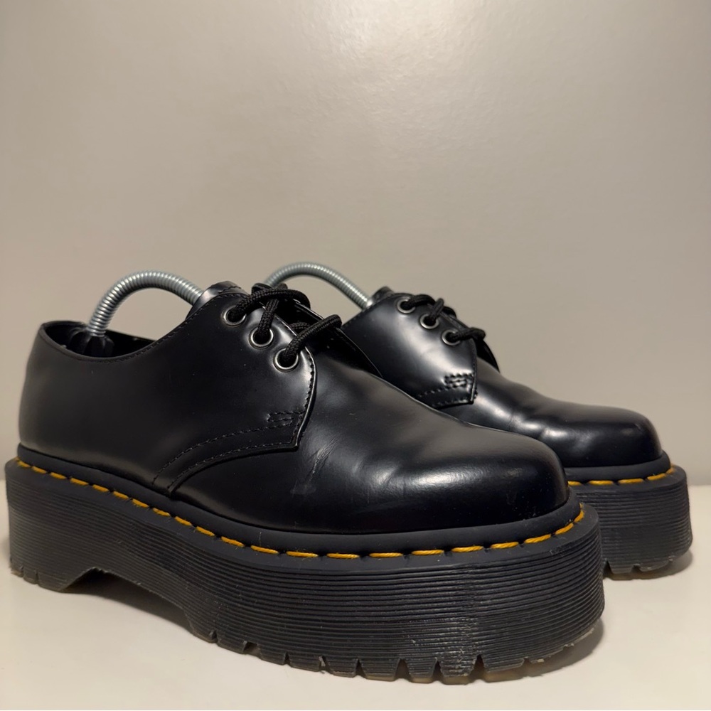 Dr Martens 1461 Quad Platform Boot Women’s Size 6 Black Yellow Patent Ankle Boot